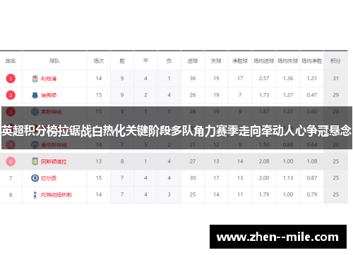 英超积分榜拉锯战白热化关键阶段多队角力赛季走向牵动人心争冠悬念